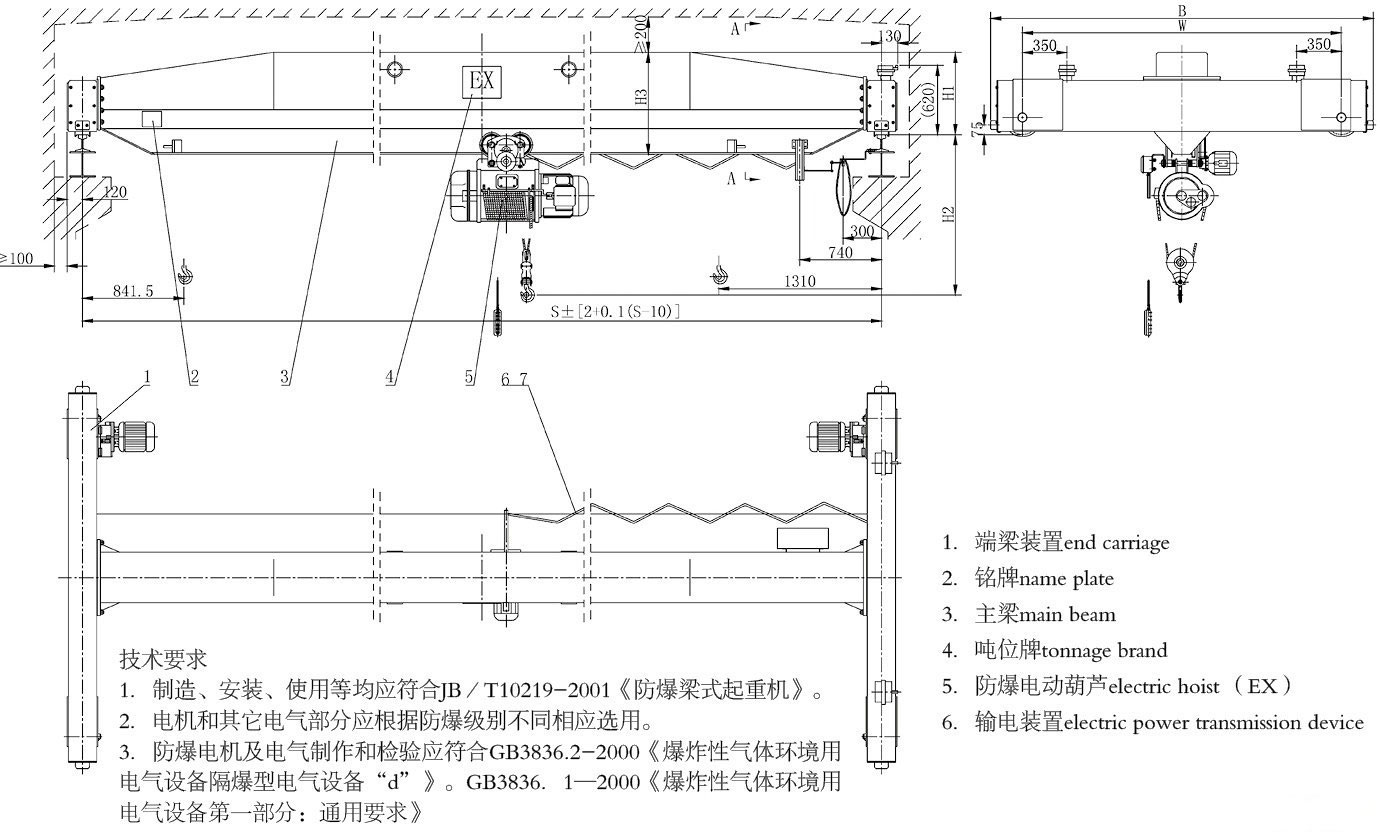 LB型防爆電動(dòng)單梁起重機(jī)結(jié)構(gòu)圖