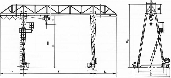 桁架式MH型電動(dòng)葫蘆門式起重機(jī)結(jié)構(gòu)圖
